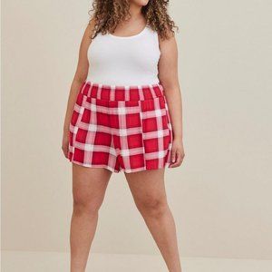 Torrid Red White Plaid 5 Inch Gauze High-Rise Smocked Waist Short - 1X